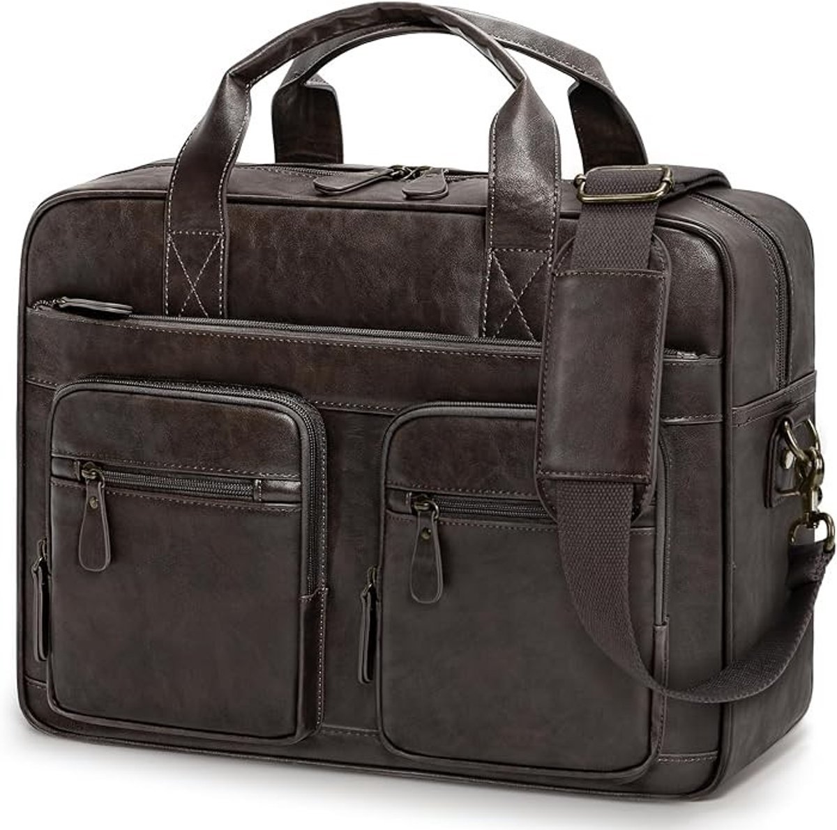 PolkaHome Vintage Messenger Bag voor Mannen PU Vegan Lederen Computer Laptop Tas 15,6 Inch Waterdichte Aktetassen voor Mannen Retro Heren Aktetas Satchel Tas voor Werk Kantoor Zaken Reizen