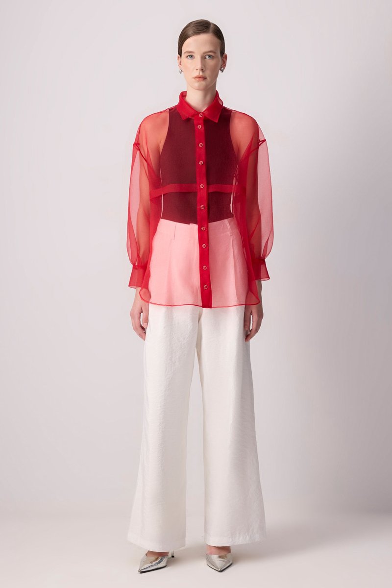 Touché Privé - Organza blouse - Rood - Dames