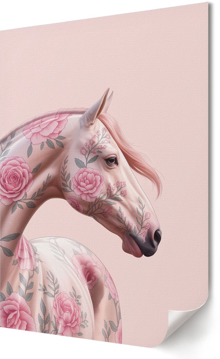 Coloray Polycanvas Wandposter - Sportieve Giraffe, Illustratie - A3 - Roze Illustratie - Rechthoek - Canvasposter - Woonkamer, Slaapkamer, Kantoor - Humoristisch