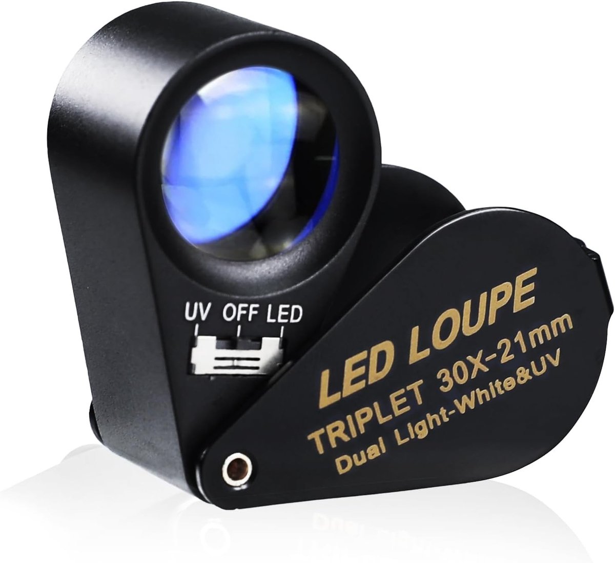 Vergrootglas - Zwart - 21 mm - Drieling Vergrootglazen met UV & 6 LED Licht - Voor Juweliers