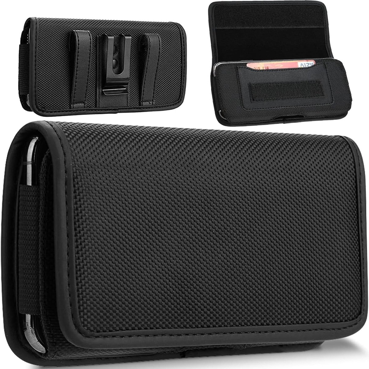 KZQ Heuptasje – Telefoontasje – Met riemclip – Nylon – Waterbestendig – 17 x 9 x 2.5cm - Zwart