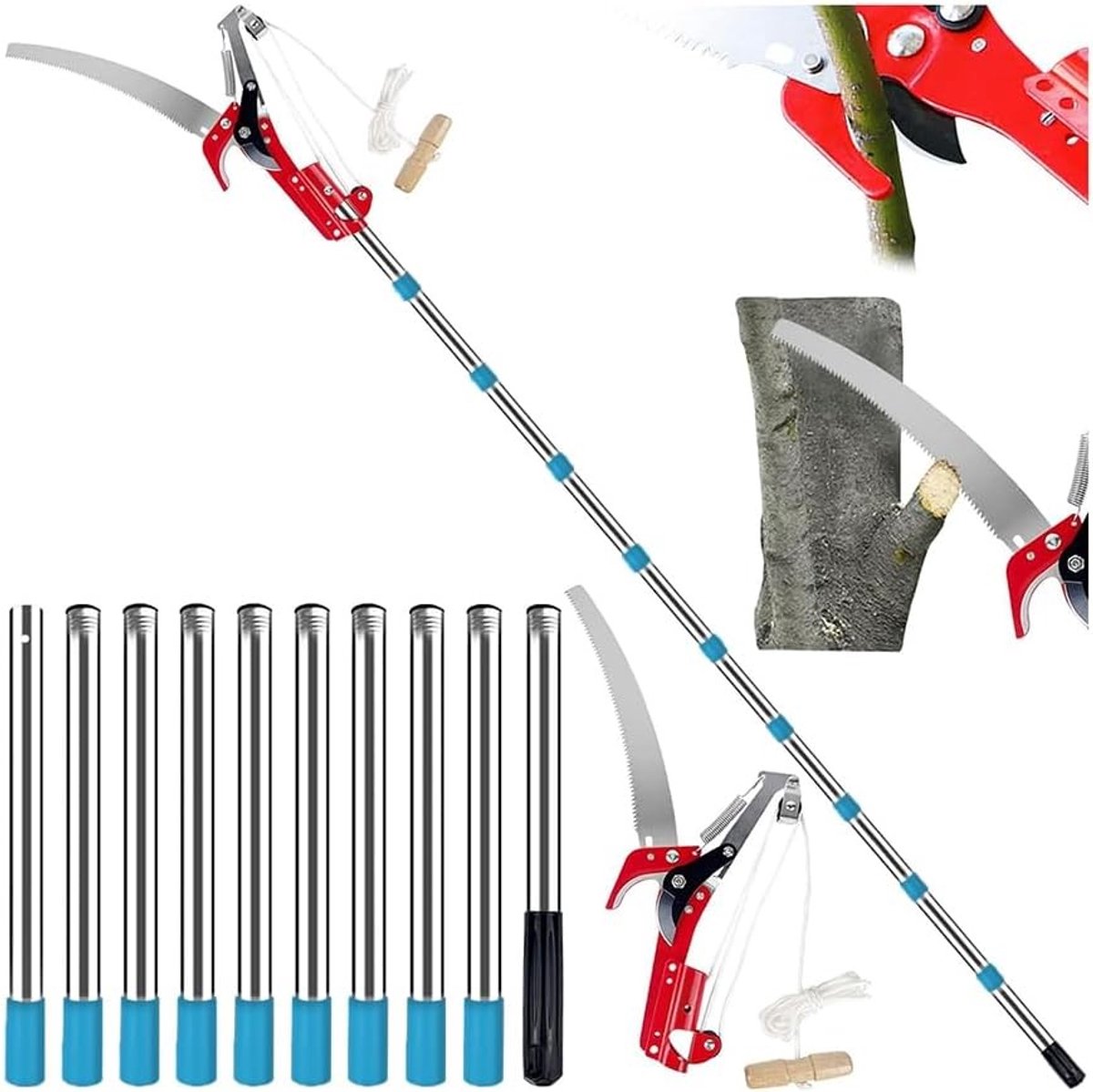 Telescopische heggenschaar - Zwart - 82-448 cm - 2-in-1 Handzaag en Takkenschaar met Verstelbare Lengte - Voor Tuin en Bosbouw
