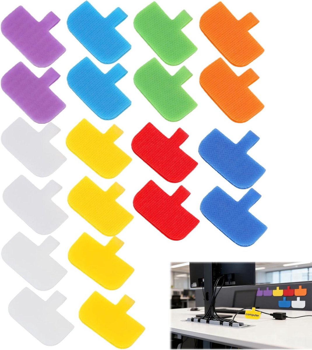 Kabelmarkers in 20 Kleuren - Effectieve Kabelbeheer en Eenvoudige Identificatie voor Thuis en Kantoororganisatie
