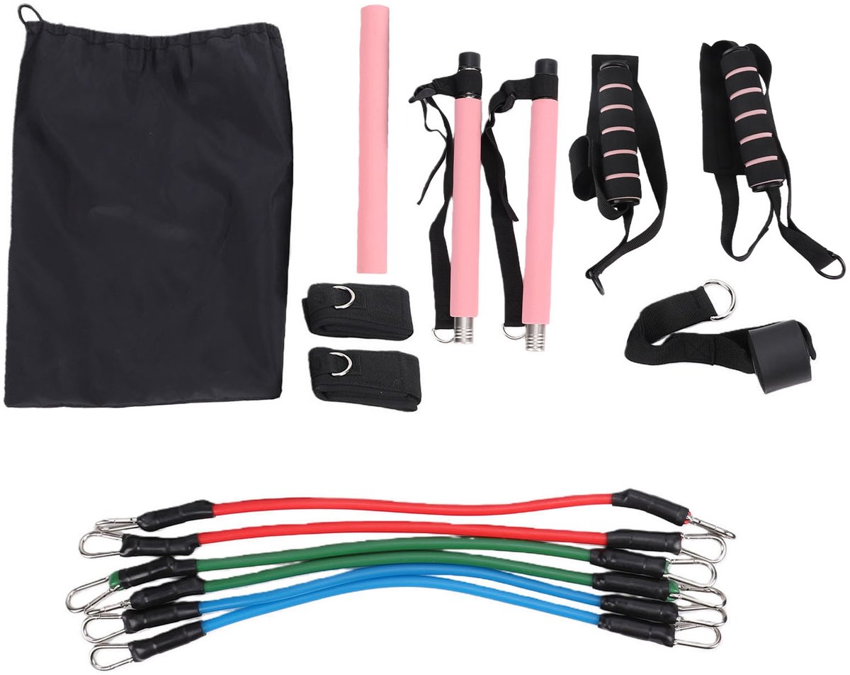 Pilatesstang Set – 92 cm – 6 Weerstandsbanden – Met Handgrepen – Voor Pilates en Fitness