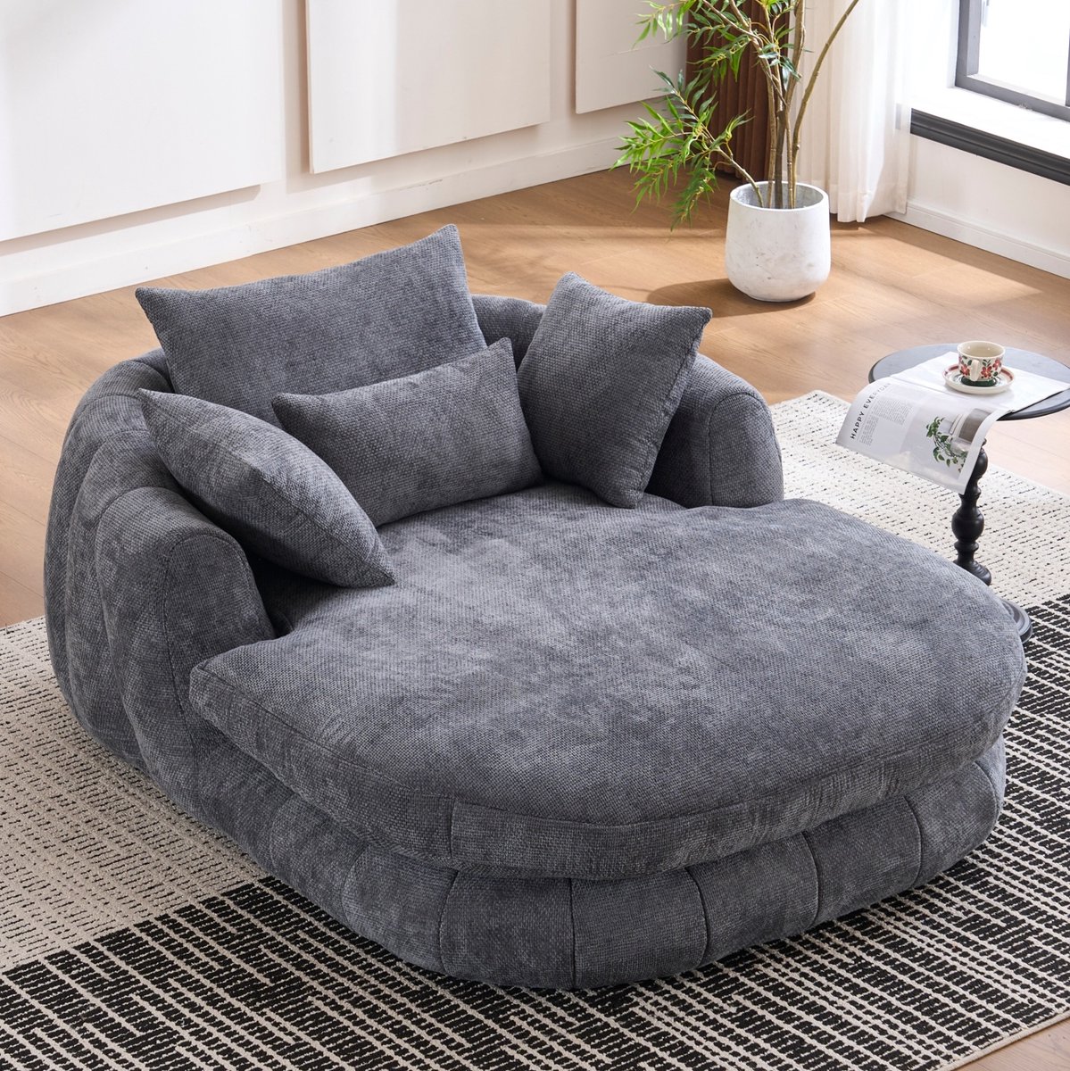 MIVRAY Chaise Longue 184,5 cm - Extra Diepe Loungefauteuil Met Kussens - Voor Woonkamer, Slaapkamer En Leeshoek - Chenille - Grijs
