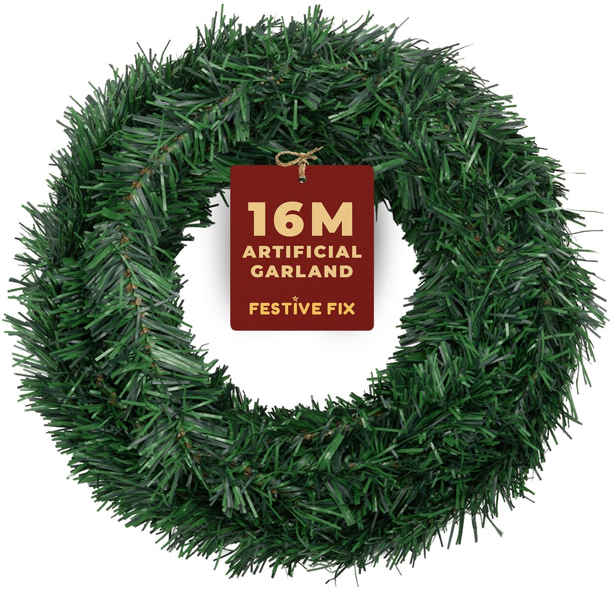Festive Fix Kerstslinger - 16 m realistische, niet-verlichte groene kerstslinger voor het decoreren van trappen, open - ShopVlot