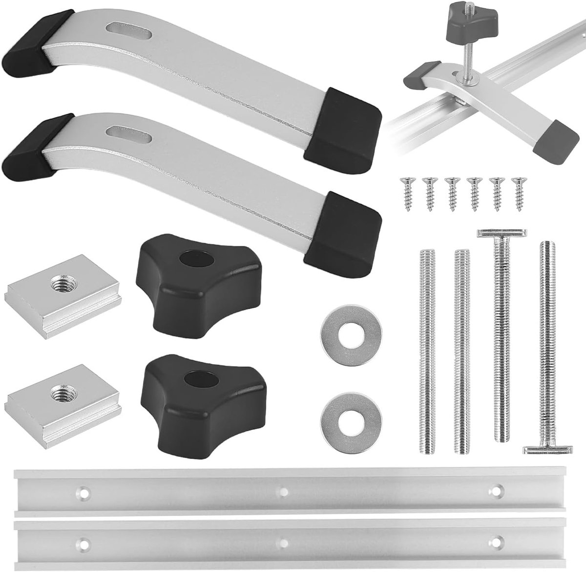 2 stuks T Track, aluminium T-Track, met 2 schuifrails M8 en ring van roestvrij staal M8 T glijdende geleider voor tafelzaag La, schrijnwerk (1)