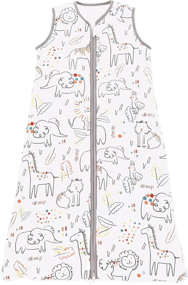 Zomerslaapzak voor baby's, slaapzak voor kleine kinderen, slaappak zonder mouwen voor de zomer en lente, 100 % katoen, 130/Babylengte: 130-150 cm, beschilderde dieren