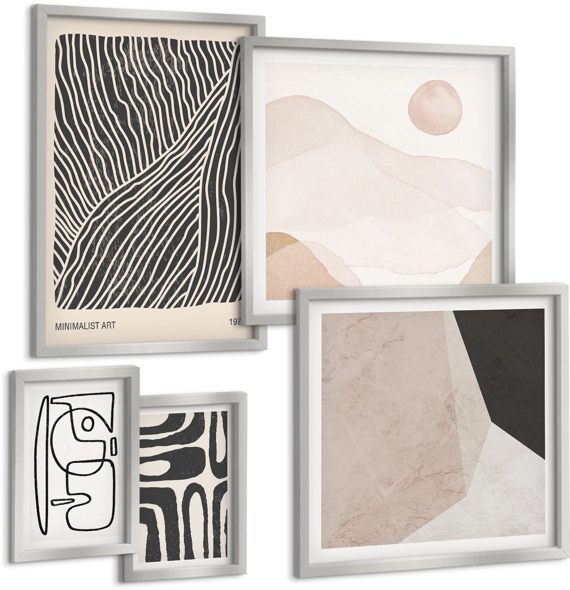 Coloray 5-Delige Schilderij Set - Japanse Natuur En Cultuur In Japandi-Stijl - 20 x 30 cm - Stijlvolle Muurdecoratie - Slaapkamer - Interieur Decoratie
