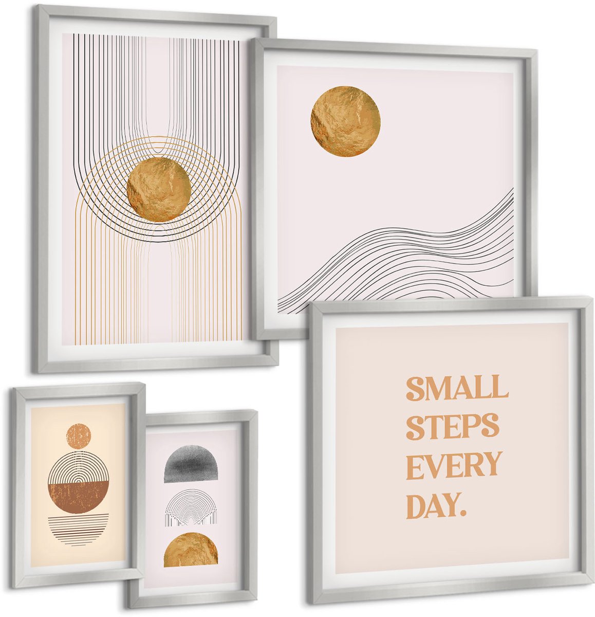 Coloray 5-Delige Schilderij Set - Stijlvolle Patronen Met Plantmotieven En Geometrische Vormen. - 20 x 30 cm - Muurdecoratie - Decoratieve Schilderijen - Wohnzimmer - Interieur Decoratie