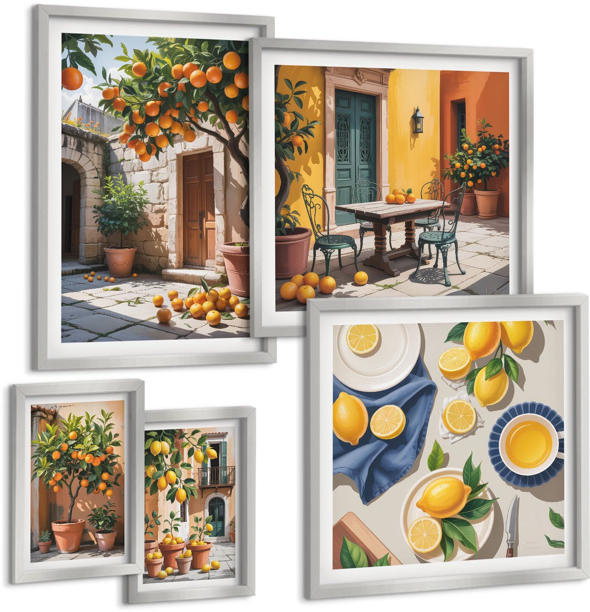 Coloray 5-Delige Schilderij Set - Tuin Met Citrusbomen Op Een Zonnige Locatie - 20 x 30 cm - Muurdecoratie - Schilderijen Set - Woonkamer - Stijlvolle Muurdecoratie