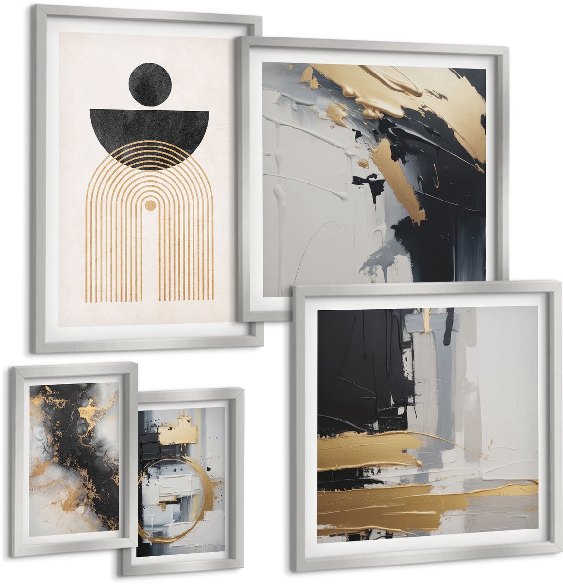 Coloray 5-Delige Schilderij Set - Stijlvolle Afbeeldingen Met Abstracte Vormen En Planten. - 20 x 30 cm - Moderne Wanddecoratie - Woonkamer - Muurdecoratie