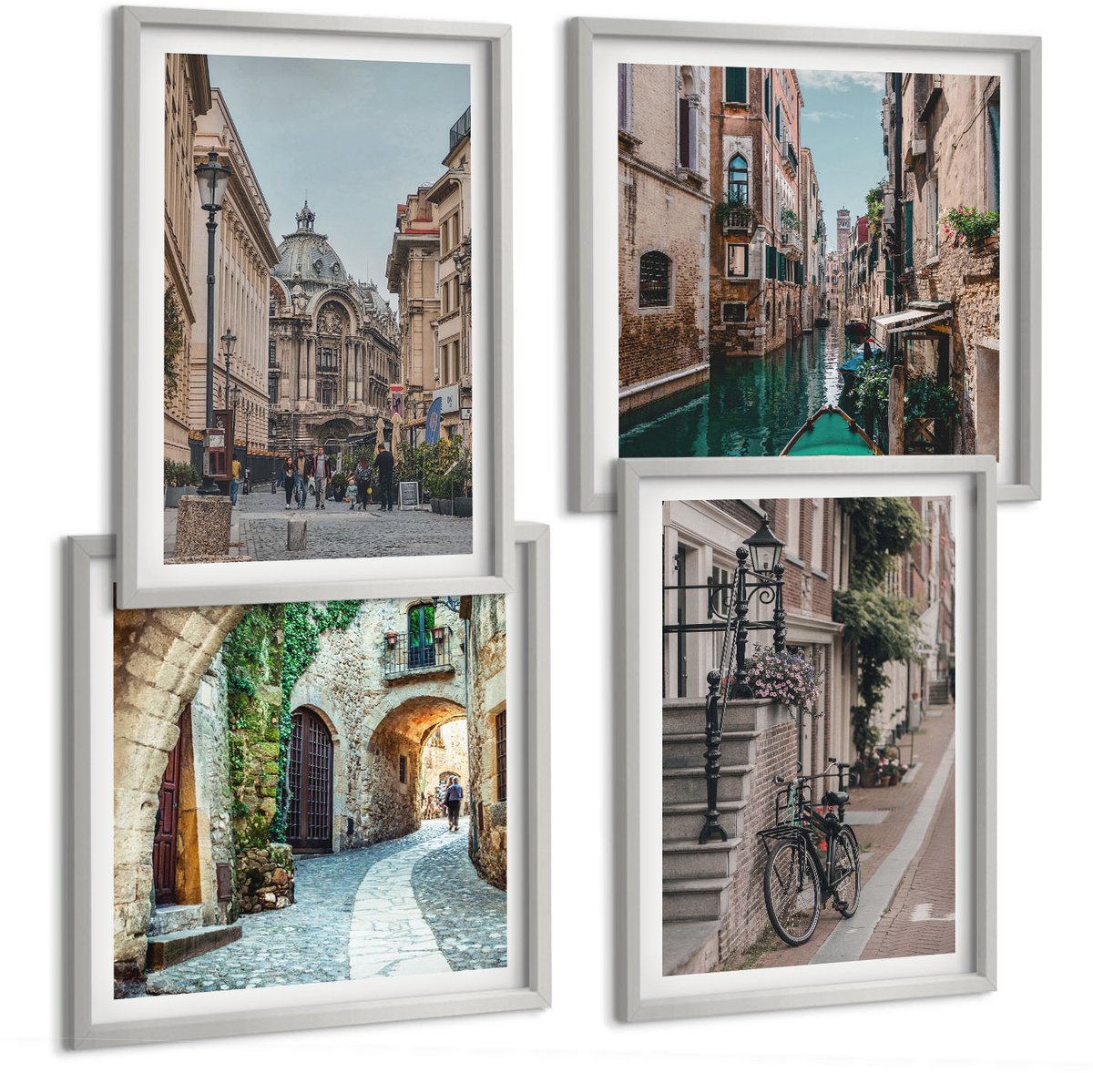 Coloray 4-Delige Schilderij Set - Venetiaanse Straten Van Steden Met Architectuur En Water - 40 x 40 cm En 40 x 60 cm - Decoratieve Schilderijen - Woonkamer - Interieur - Woonkamer Decoratie