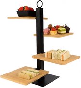 Cookinglife Etagere 4 Laags - Serveertoren - Multifunctionele Serveertoren - Serving Tower - Serveerset van Metaal en Hout - Zwart - 14,8 x 36,5 cm