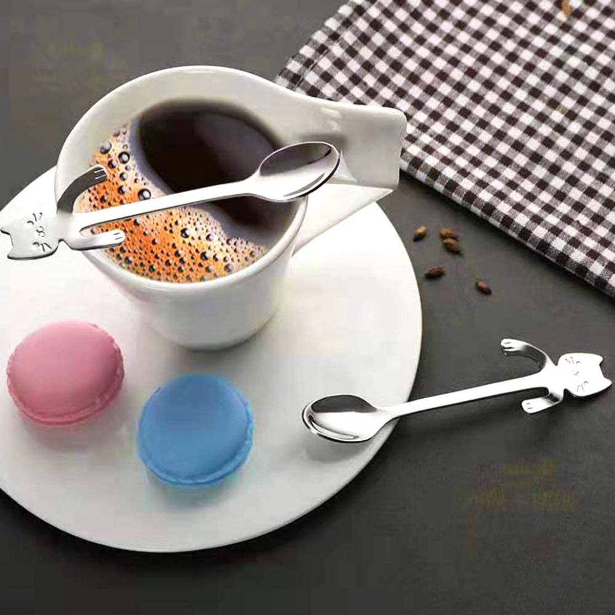 304 Roestvrijstalen Katvormige Koffielepel, Kop Servies Dessert Theelepel, Melk, Drank, Suikerdessert, Kruiden - ShopVlot