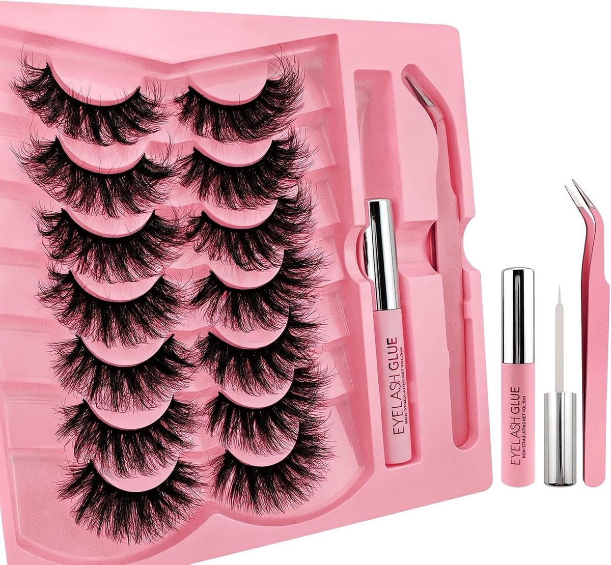 Fluffy Volume 3D Valse Wimpers Set met Cat Eye Effect, Herbruikbaar met Lijm en Pincet, Natuurlijke Look en Curly Design