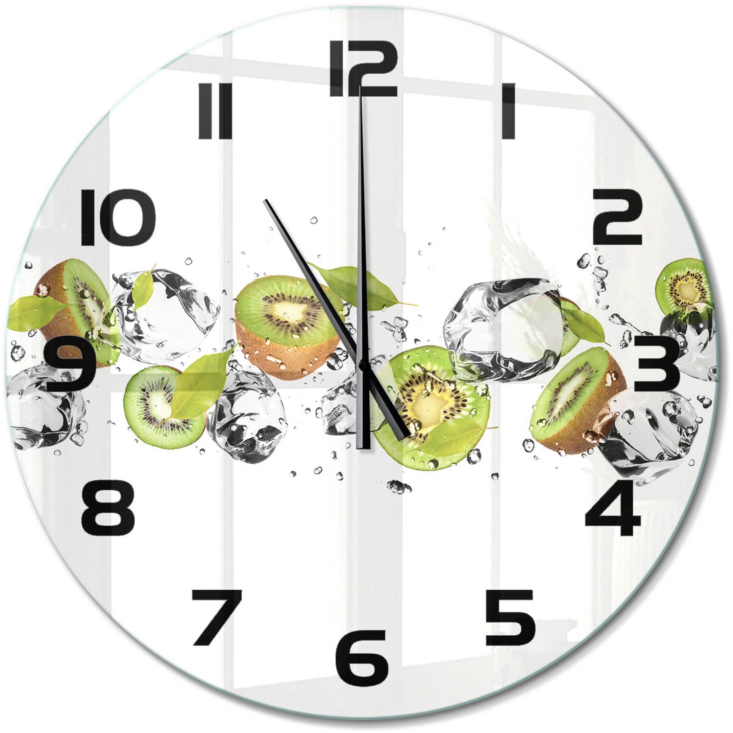 TULUP Wandklok - Kiwi en water Glazen Klok Met Print - fi60 cm - Groente Wandklok Glas Met Motief - Zwarte handen - Ronde Klok - Wandklok Glas Decoratie - Gekleurde Glazen Klok