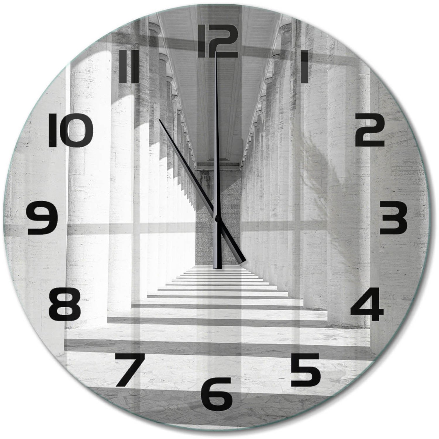 TULUP Wandklok - Hal Glazen Wandklok Design - fi60 cm - Grijs Klok Glas Met Opdruk - Zwarte handen - Ronde Klok - Wandklok Glas Met Motief - Decoratieve Glazen Klok
