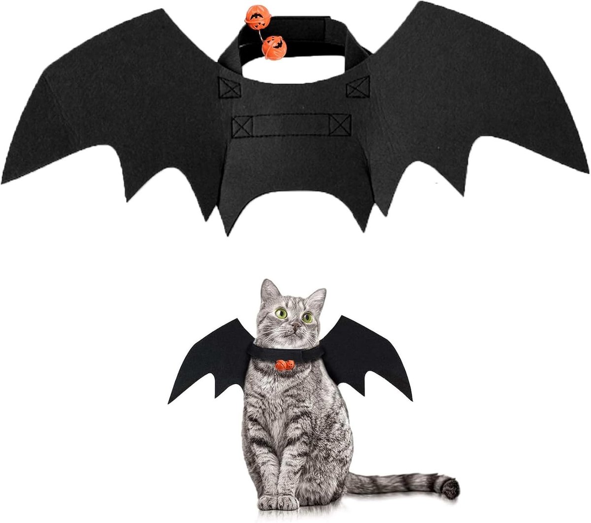 Halloween Kostuum voor Katten met Vleugels en Pompoen Bubbels - Schattige Dierenoutfit voor Kittens en Katten, Perfect voor Feestdagen en Verkleedpartijen