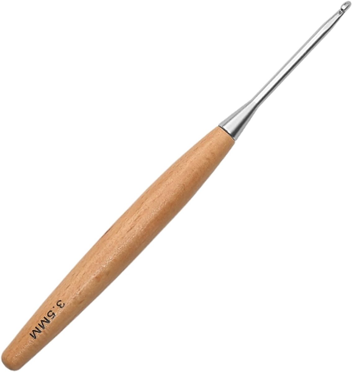 Houten Haaknaald 3.5mm met Metalen Punt en Zachte Grip, Ergonomisch Ontwerp voor Comfortabel Haken en Geschikt voor Artritis, Lichtgewicht en Handwarm 6/0 UK Maat