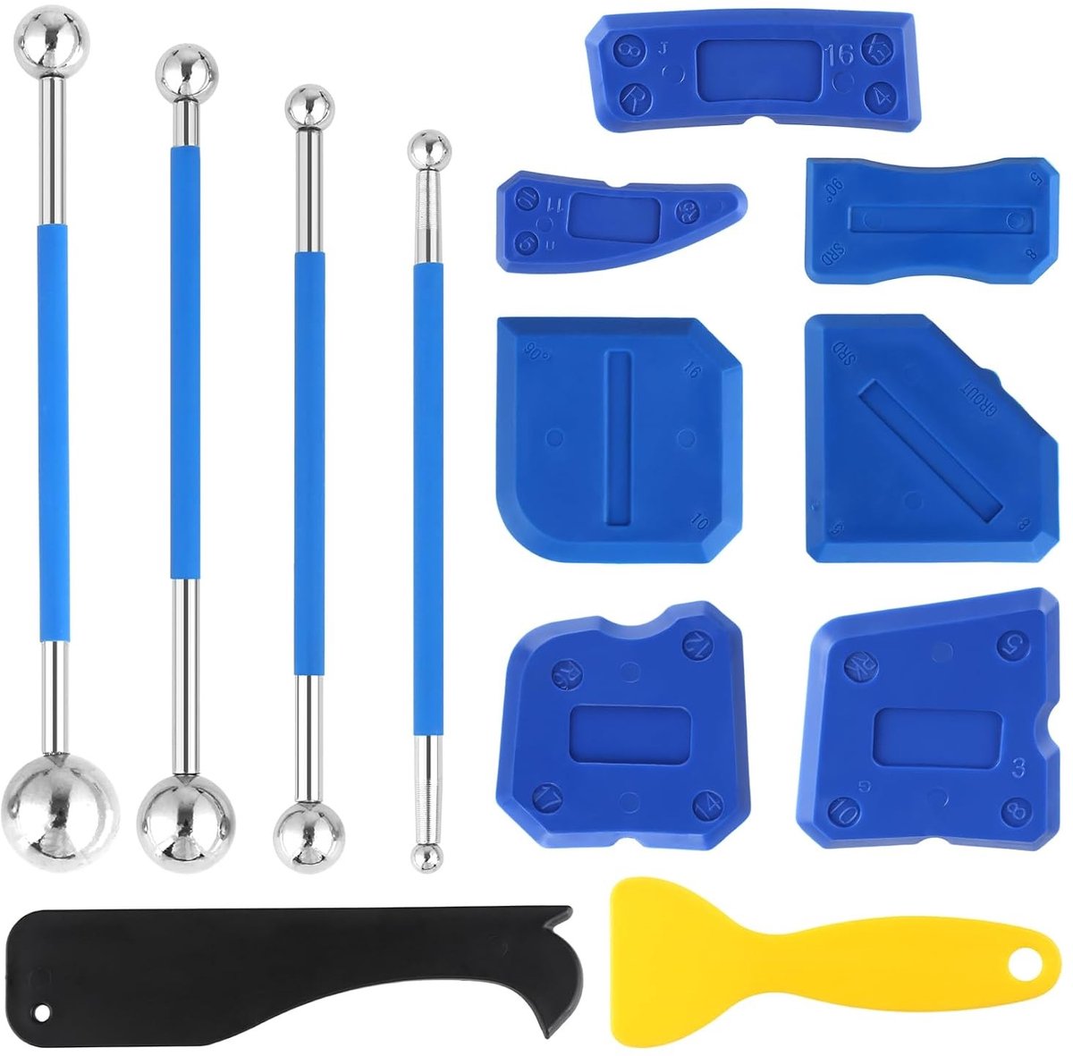 13-delige kit voor het verwijderen van voegmiddel en siliconen, inclusief metalen balverwijderaar, ideaal voor badkamer en keuken tegels