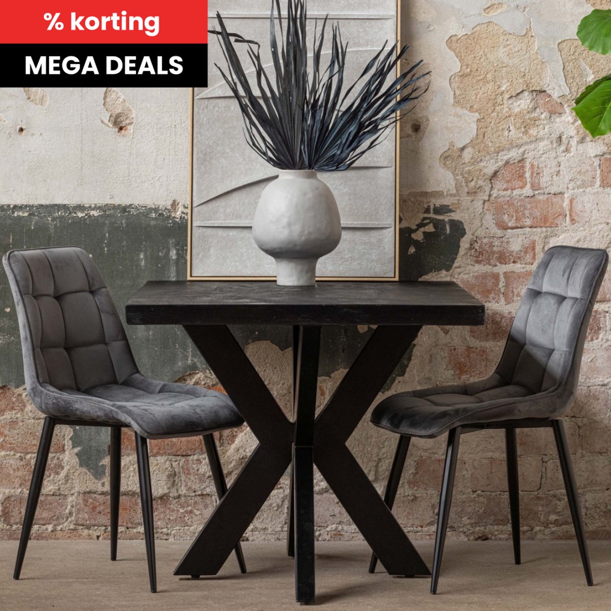 Mangohouten Eettafel Memphis Black Rechthoek 220x100 cm Mahom Industrieel - Dinertafel van Mangohout & Metaal - Industriële Eettafel
