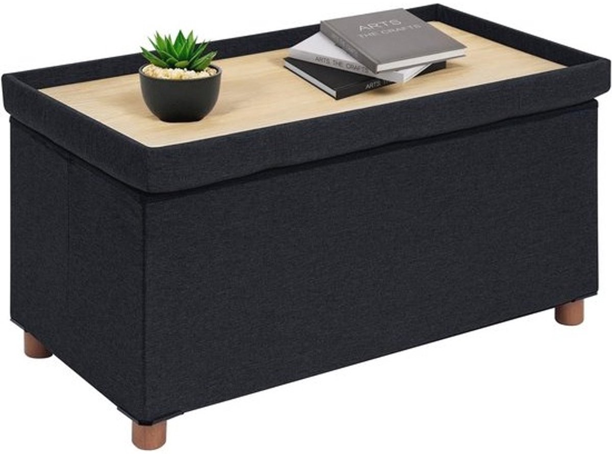 Inklapbare Zitbank met Opbergruimte voor Woonkamer en Slaapkamer - Zwart 76 x 38 x 38 cm
