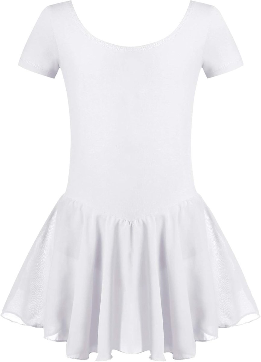 Balletkleding voor meisjes, balletjurk voor kinderen, korte mouwen, katoen, balletpak, dansjurk, balletjersey met chiffon, wikkelrok, tutu