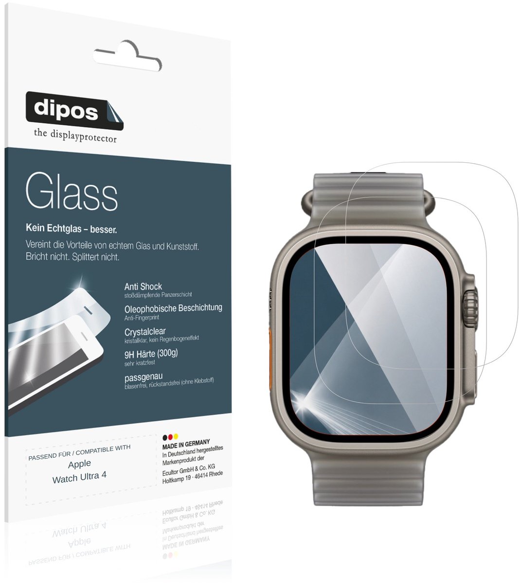 dipos – 2x Pantserfolie geschikt voor Apple Watch Ultra 4 | 9H Screenprotector