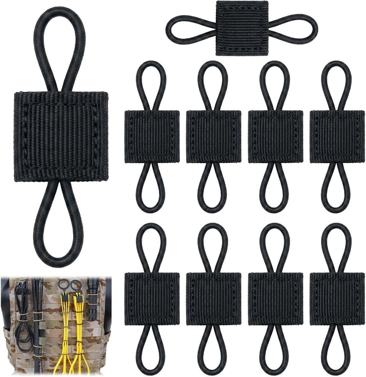 10 stuks outdoor Molle-tasgesp, tactisch vest riem met gesp, Molle-systeem, rugzakvest, accessoires, bandgesp voor rugzak, accessoires voor antenne, buis, flessen en meer (zwart)