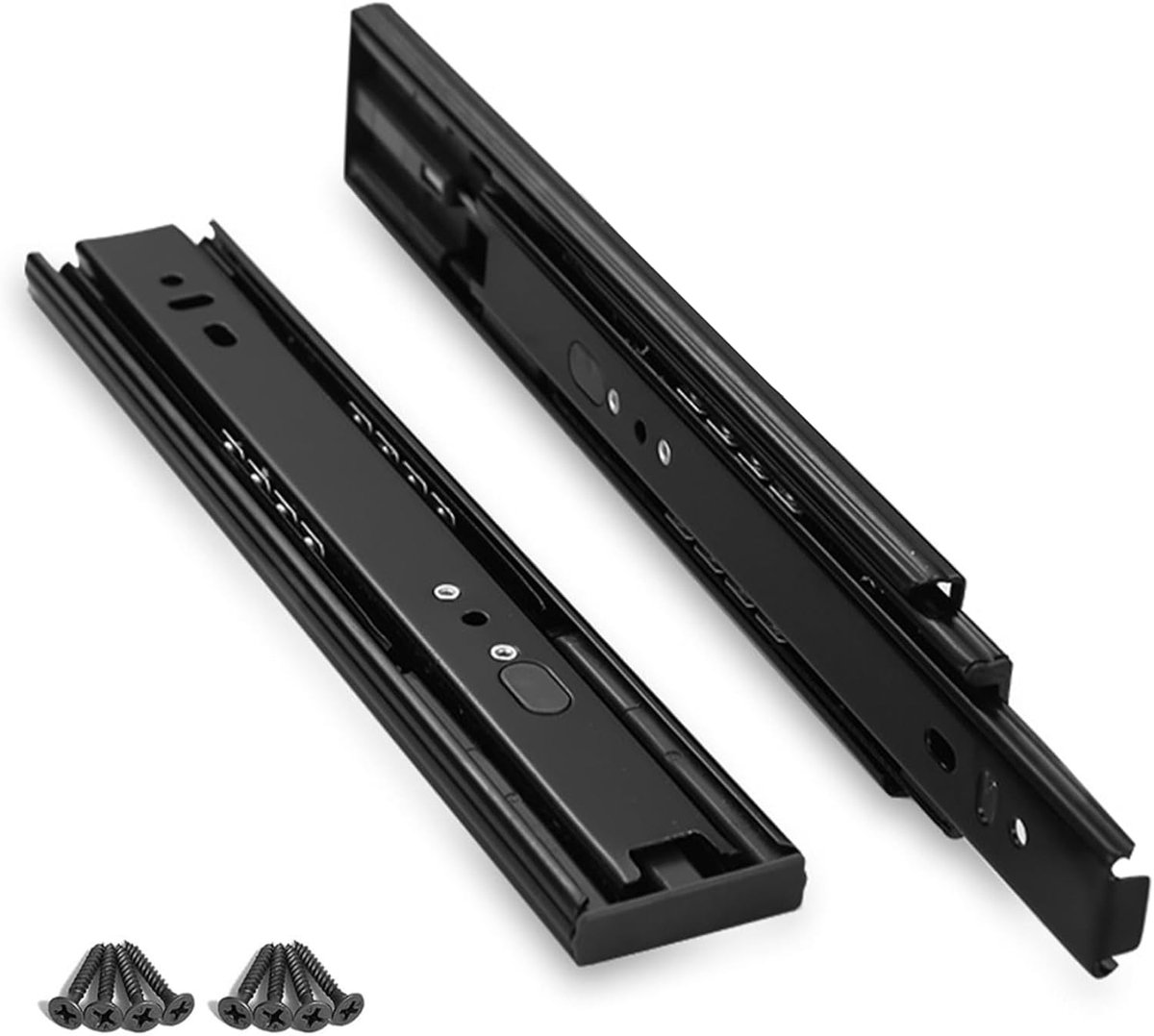 Volledig uittrekbare laderails, draagvermogen 35 kg/paar, zware uittrekbare rails voor laden, railsysteem, zelfsluitend, telescopische rails, ladegeleiders (zwart) (2, 300 mm)