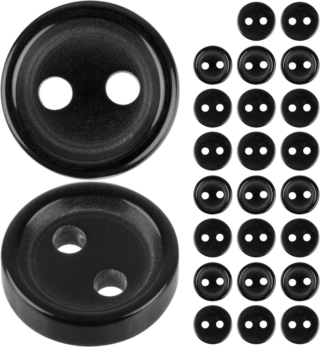Knopen voor kleding, 24 stuks, 2 gaten, Ø 12,7 mm, zwart, polyester, maat 20 l, harsknopen voor jas, mantel, overhemd, poloshirt, doe-het-zelf knoop kunsthars, wasknopen, basisknopen, knutselknopen