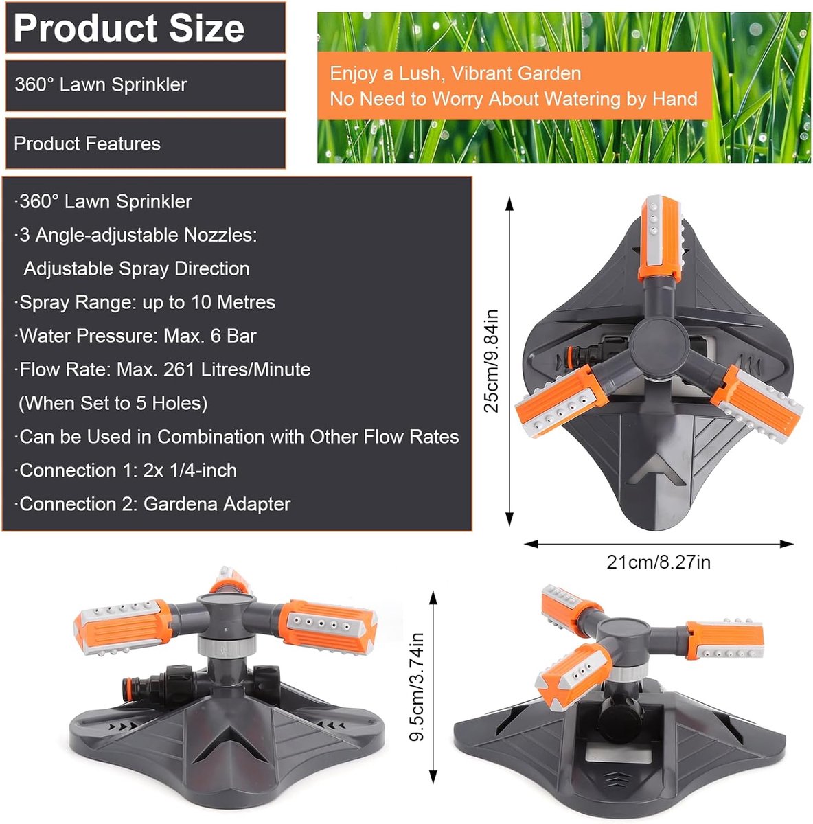 3/4 inch - 360 graden cirkelsproeier - tuinsprinkler - roterende watersproeier - met snelkoppeling - voor irrigatiesystemen - gazonsproeier voor de tuin