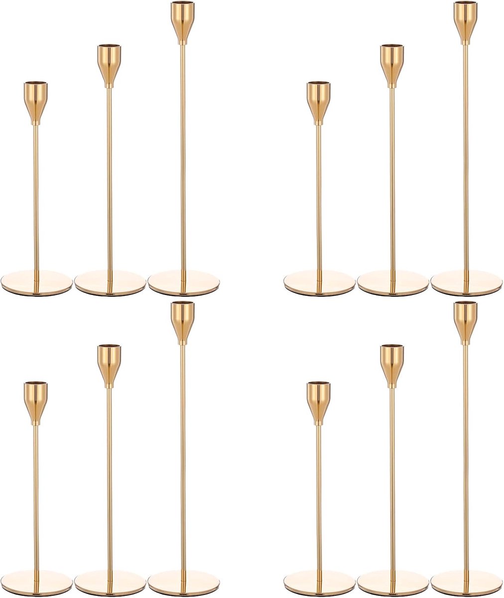 Set van 12 gouden kandelaar houders Taper kaars pilaar kandelaars, vintage kandelaar, past 3/4 inch dikke kaars decoratief, woondecoratie, bruiloft, diner bij kaarslicht, jubileum