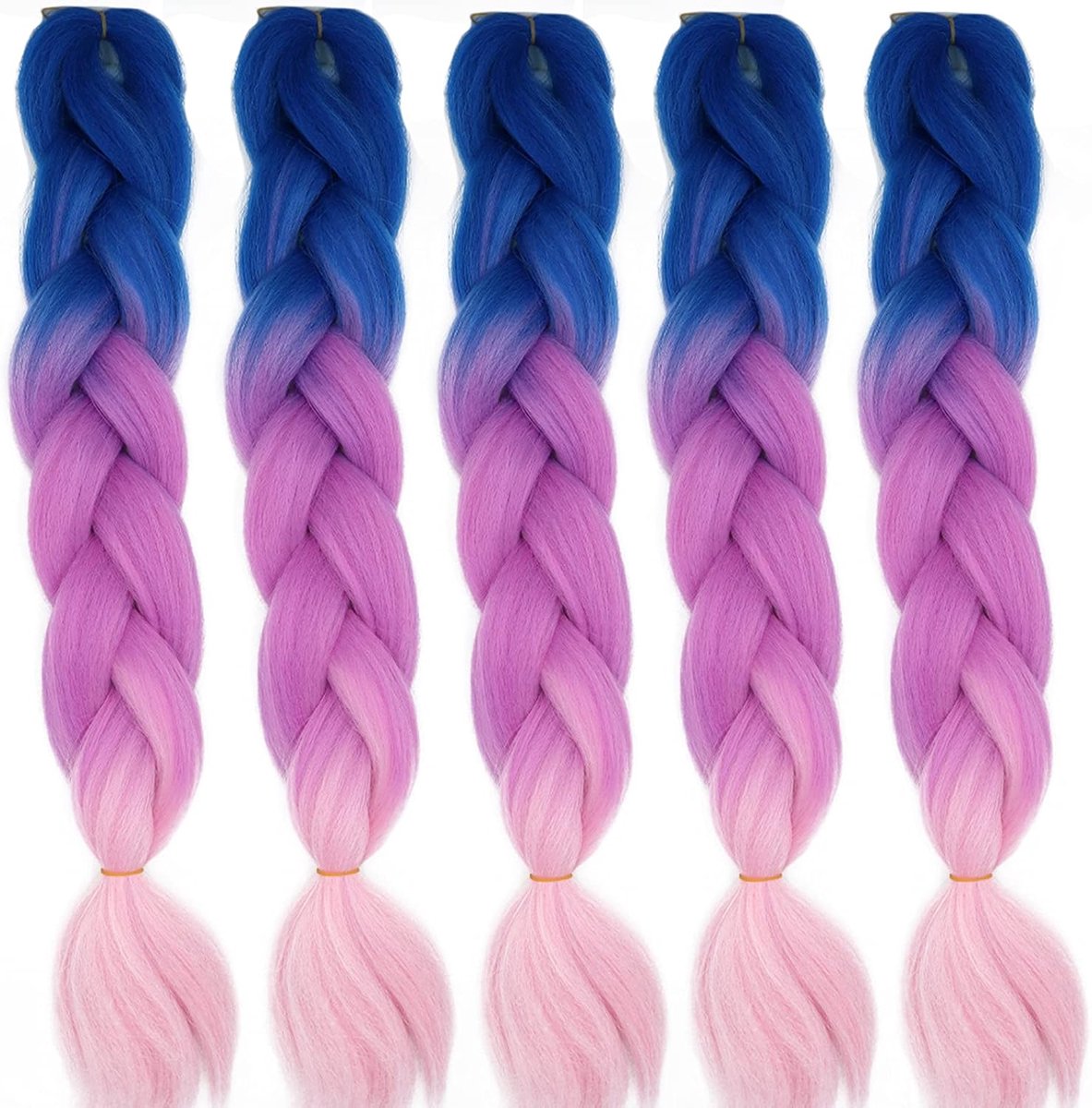 Haarextensies Braids Extensions 5 Bundels Kunsthaar Synthetisch Crochet Hair Box Braiding (Blauw & Paars & Roze)