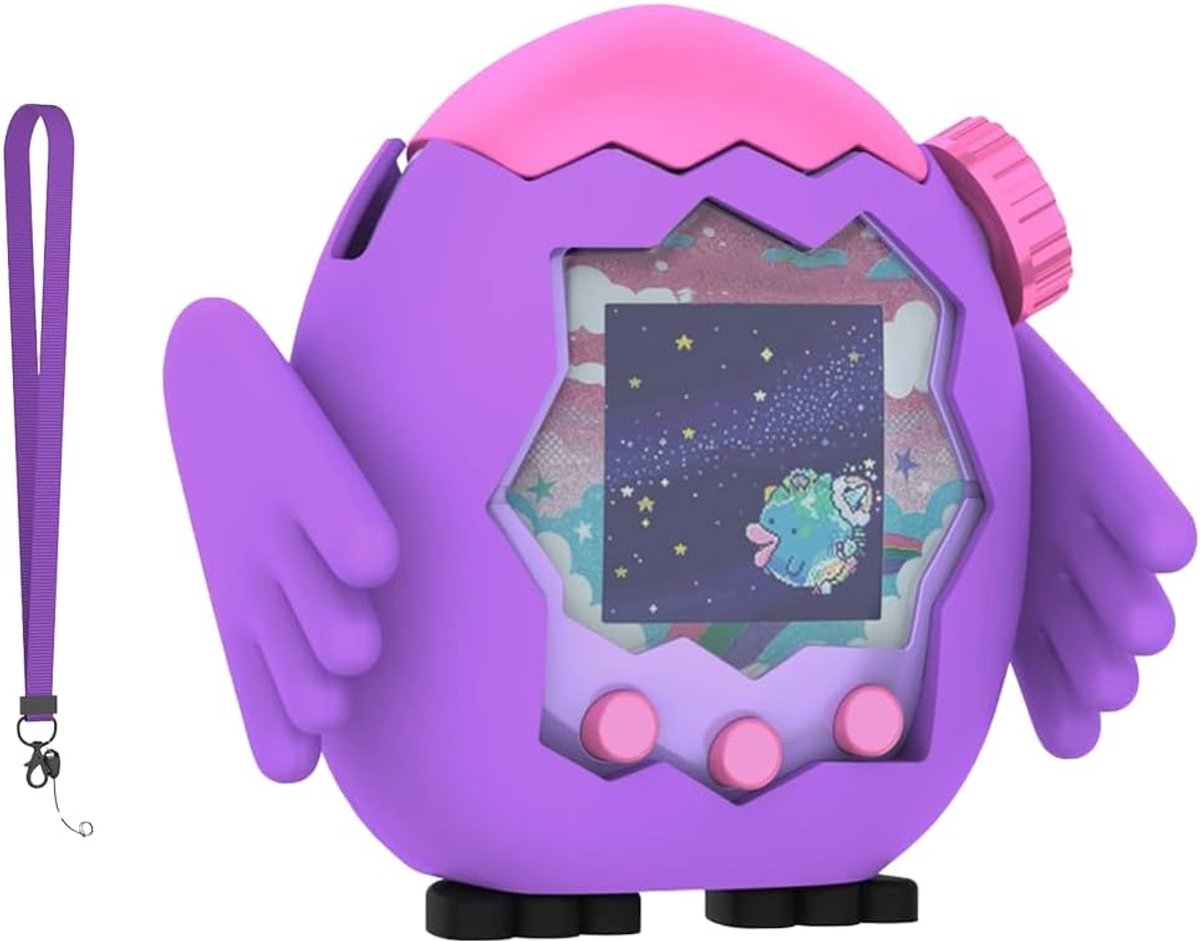 Beschermhoes voor Tamagotchi Paradise - zachte anti-drop stootvaste hoes, met een koord, elektronische huisdieraccessoires, bescherming voor Virtual Pet Game Machine (paars)