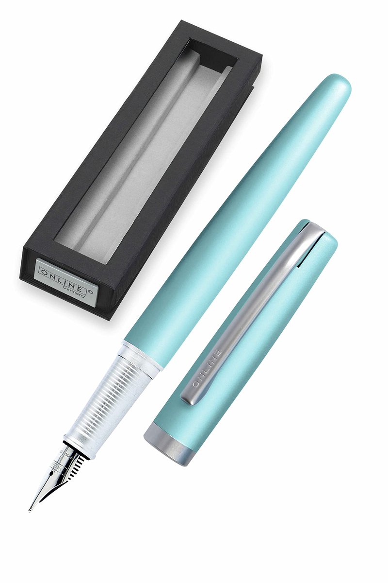 Vulpen Metaal M - Satijn Turquoise - Metalen clip - Inclusief inktpatroon - ShopVlot
