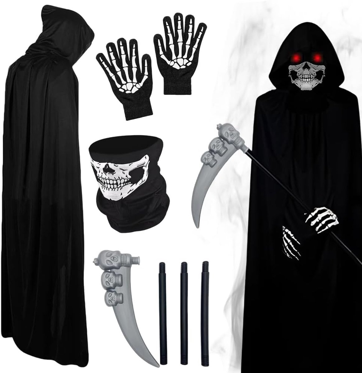 4 stuks Halloween-kostuum met kapje, rekwisieten, handschoenen, masker, vampiercape met capuchon, carnaval, cosplay-kostuum