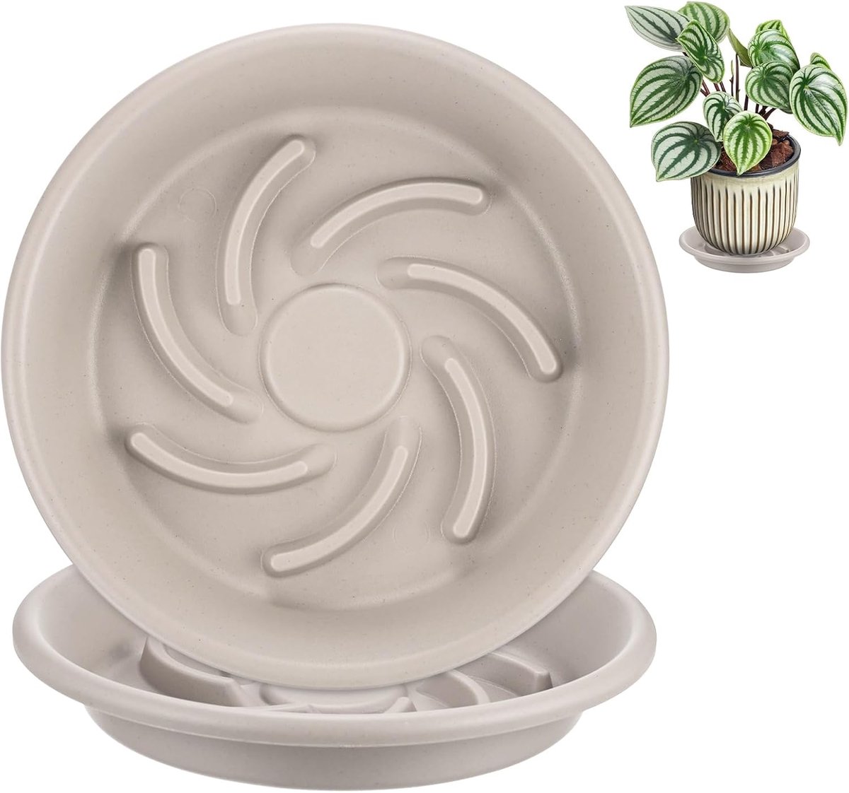 Schotels, 6,3 inch ID anti-rot wortel hars bloempot plantenschotels voor binnen/buiten, bloempot druppelbak [20,3 cm OD, grijs wit]