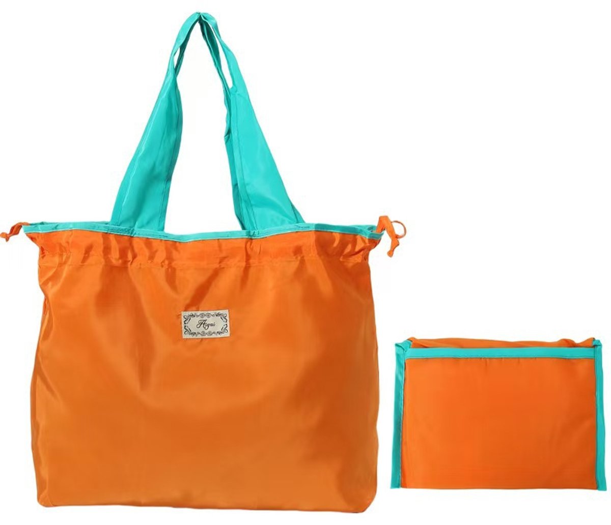 Boodschappentas – Opvouwbaar – Groot – Herbruikbaar – Wasbaar – Hengsels met trekkoord – Draagbaar – Geschikt voor winkelen, reizen, buitenactiviteiten, kamperen – 40 x 50 cm – Oranje
