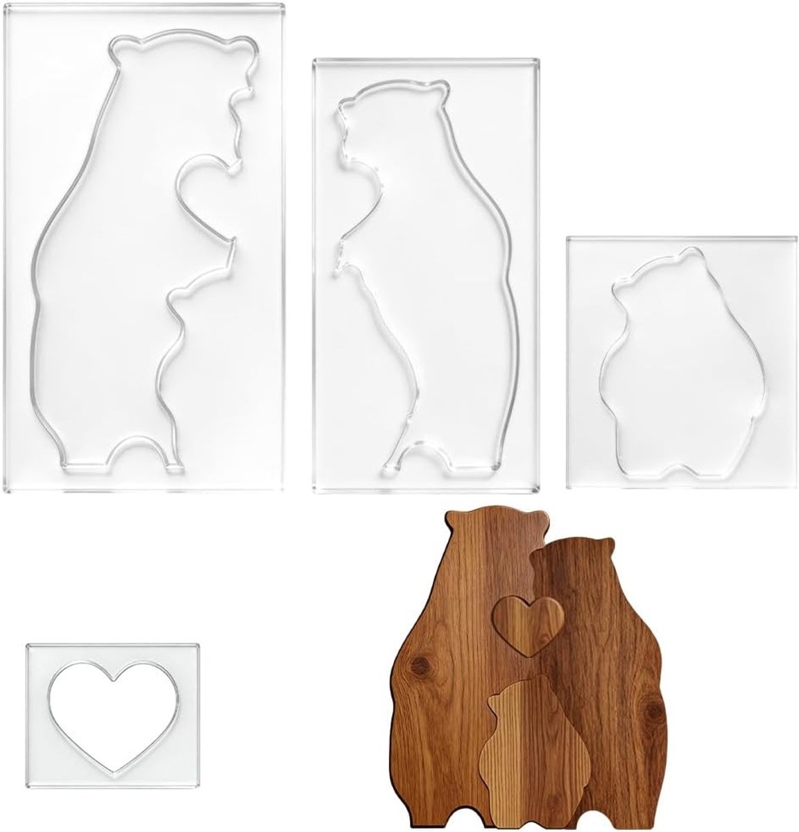 4 stuks transparante acryl puzzel sjablonen voor het maken van schattige beer familie puzzels en creatieve projecten