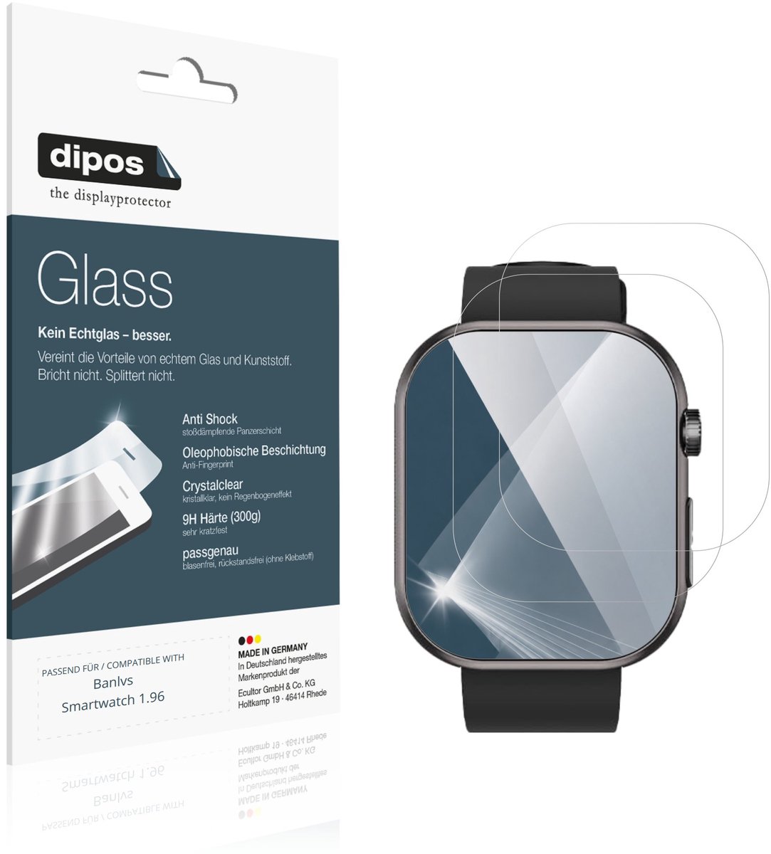 dipos – 2x Pantserfolie geschikt voor Banlvs Smartwatch 1.96 | 9H Screenprotector