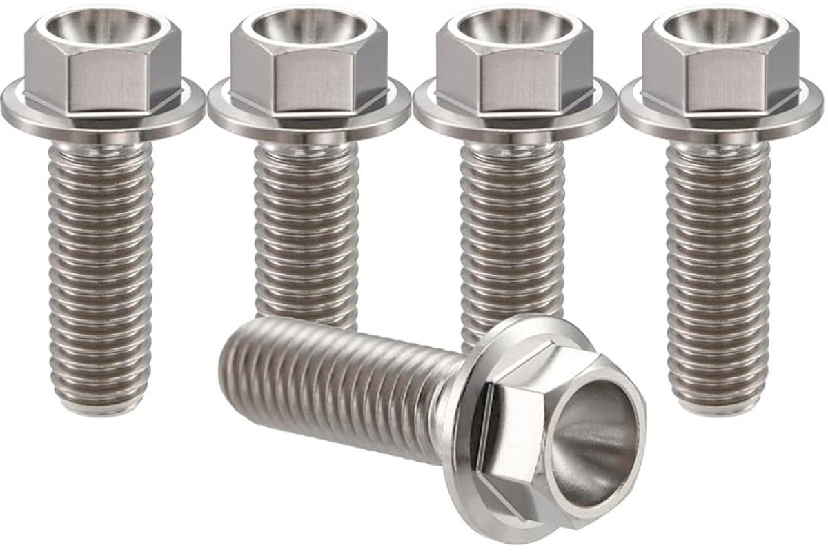 Titanium Hex Head Schroeven met Flens M10*1.3x25mm - 5 Stuks, Geschikt voor Motorfiets en Fiets Modificatie, Duurzame Bevestigingsmaterialen en Machine Schroeven