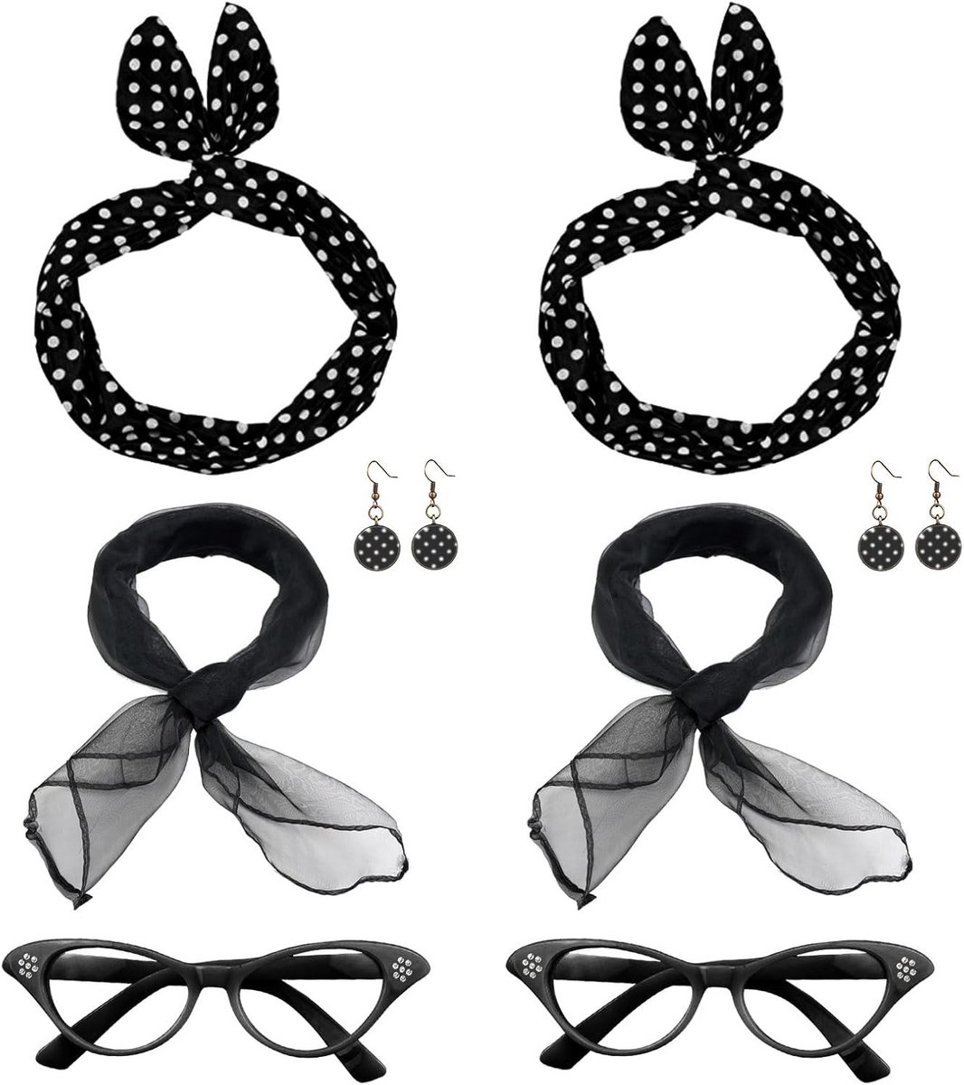 8-delige 50s kostuumaccessoires set voor dames, retro fancy dress, vintage feestdecoratie en stijlvol kostuum voor vrouwen