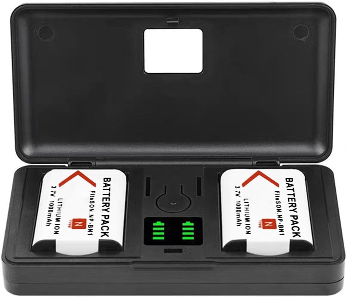 (1000mAh) batterijlader (inclusief sleepbatterijen) Compatibel met SONY Cyber-shot DSC-TX5 TX7C TX9C TX10 DSC-W310 W320 W330 DSC-T99 T99DC T110D camera's