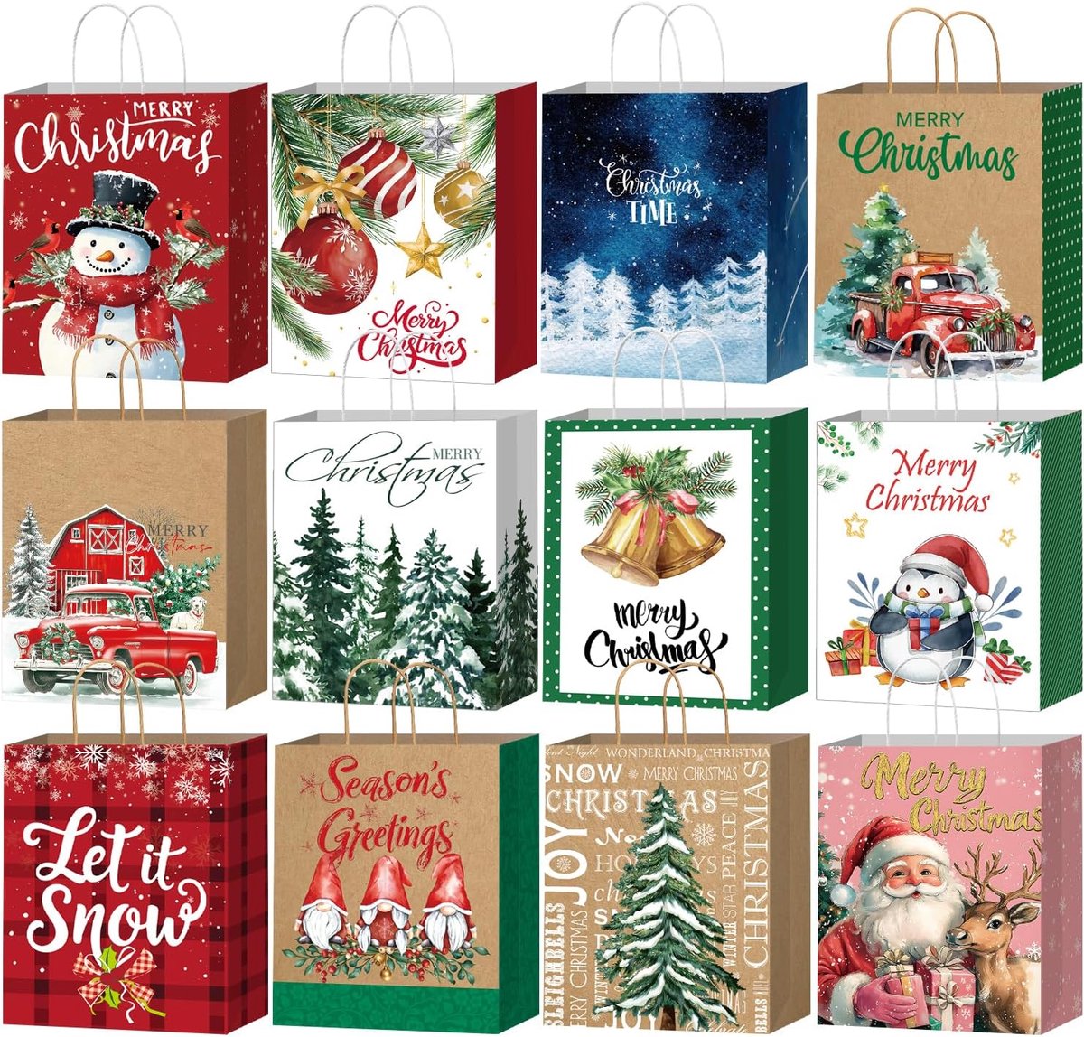12 Pack Kerst tassen met handvatten