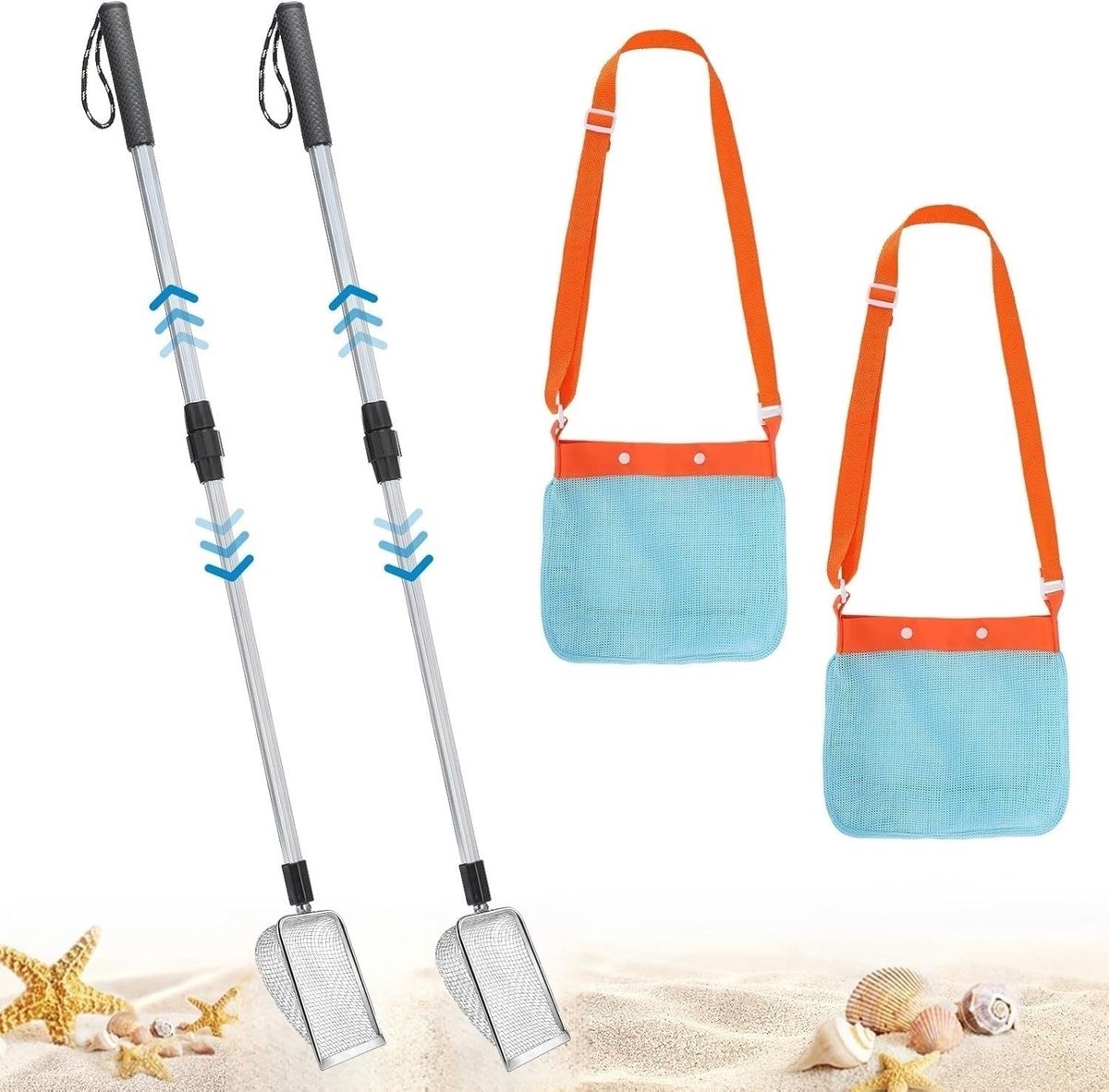 Set van 2 Zandzeven met Schelpenzakken - Perfect voor Strand, Speelgoed en Tuinactiviteiten