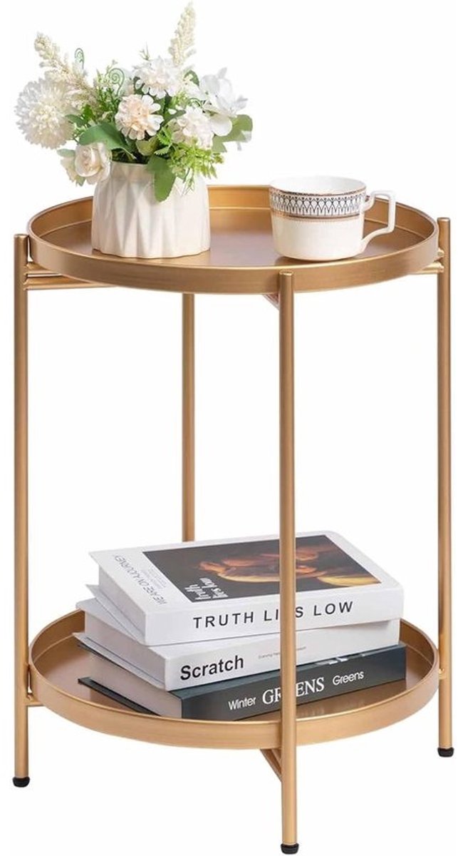 Ronde Bijzettafel Met 2 Lagen - Multifunctionele Snacktafel voor Woonkamer, Slaapkamer en Terras