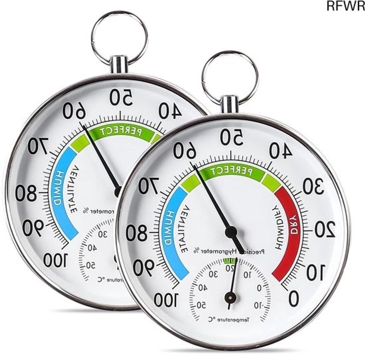 RFWR® Analoge hygrometer set van 2 stuks - Thermo-hygrometers voor effectieve binnenklimaatbeheersing