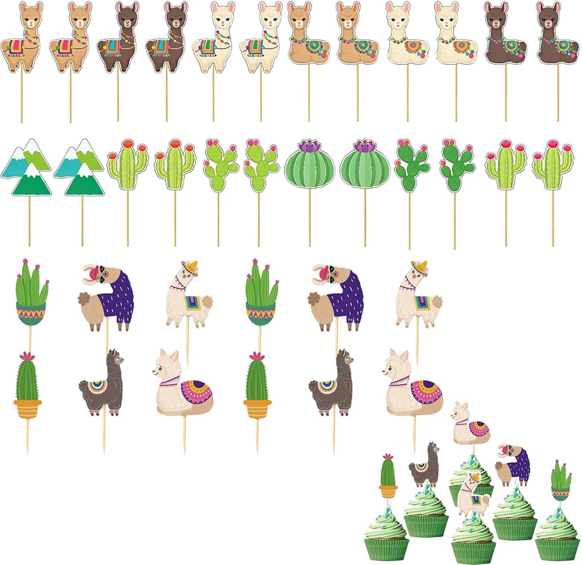 36 Cupcake Toppers met Dierenthema, 18 Stijlen Taartdecoratie van Dik Karton voor Cupcakes Cheesecake IJs Dessert Verjaardag Feest en Tafelversiering, Herbruikbare Decoratieve Caketoppers